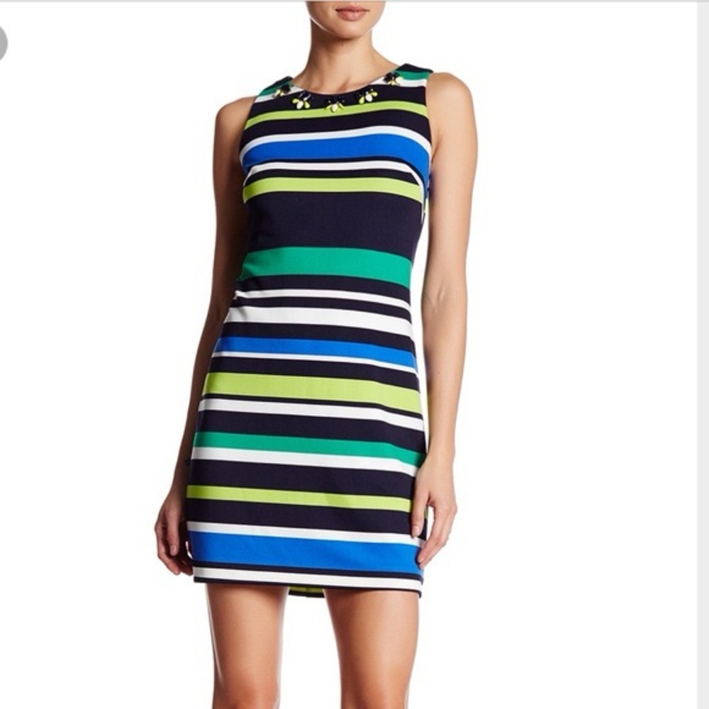 Vince Camuto Striped Mini Dress in Navy, Blue & Green